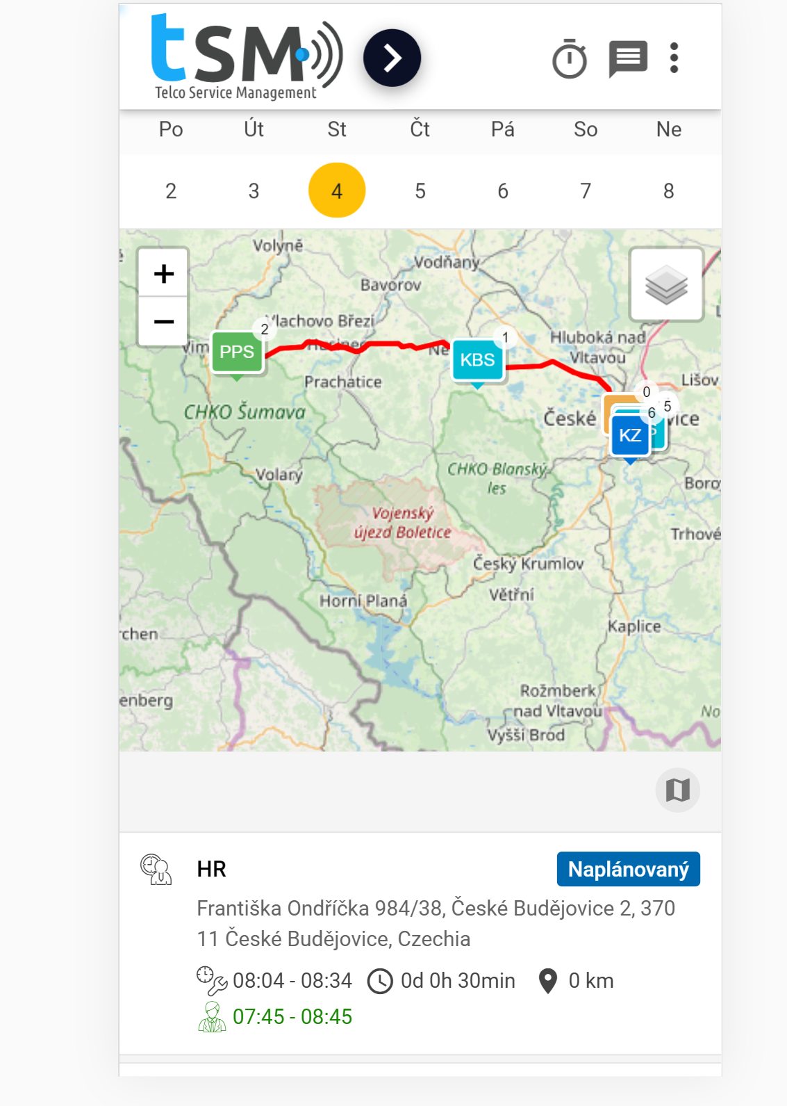 Mobile map and route view