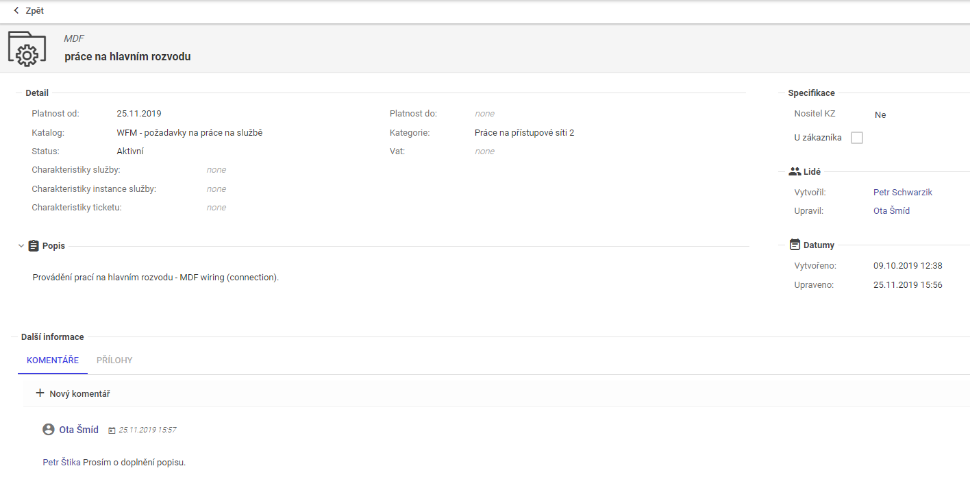 Work request catalog detail