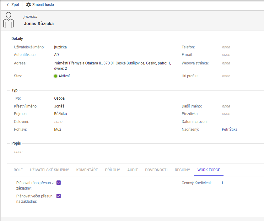 Work resource planning profile